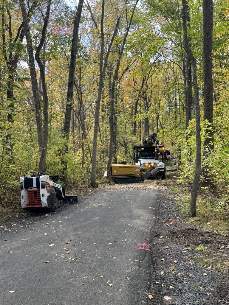 Bandit brush chipper during park land clearing — Pro-Stump Tree Service